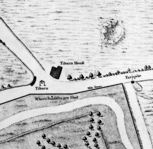Um mapa de Tyburn, 1746 (gravura) (detalhe de 438496)